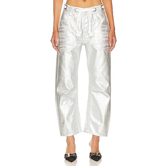 Free People x We The Free Moxie Low Slung Pull On Barrel Pants in Pinball - Picture 1 of 7